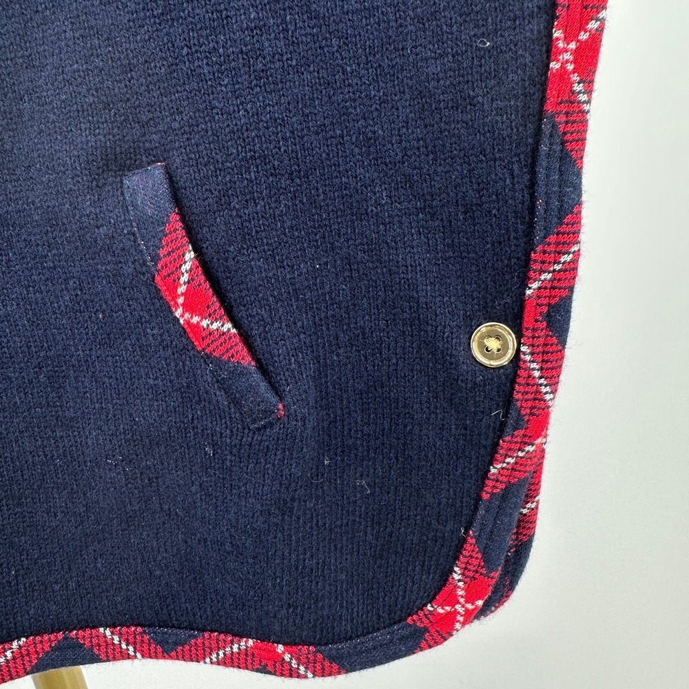 Janie and Jack Girls Plaid Trim Cape 6-12‎ Months Wool Blend Navy Jacket Poncho - Picture 6 of 7